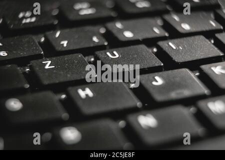 A macro shot of a black computer keyboard. Stock Photo