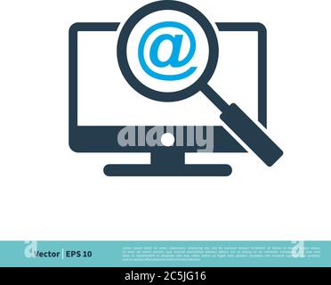 Email Sign Screen and Magnifying Glass Icon Vector Logo Template Illustration Design. Vector EPS 10. Stock Vector