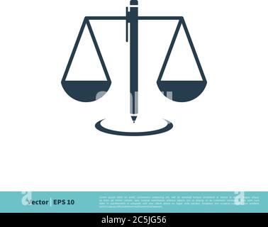 Scale of Justice and Pencil Icon Vector Logo Template Illustration Design. Vector EPS 10. Stock Vector