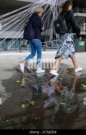 National Theatre, Southbank, London, UK. 3rd July 2020. Coronavirus: The National Theatre is wrapped in pink tape,  'Missing Live Theatre' part of a campaign to support live theatre. Credit: Matthew Chattle/Alamy Live News Stock Photo