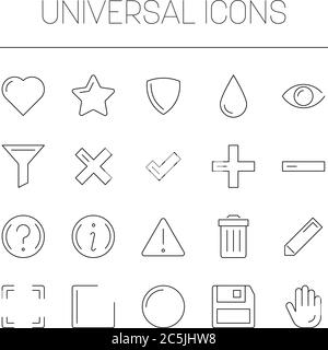 Universal symbols set - basic icons. Simple thin line vector icon set. Stock Vector