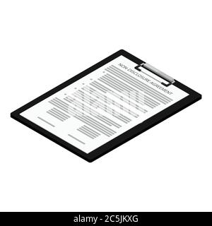 Non-Disclosure Agreement document with stamps isometric view isolated on white background. NDA concept. Stock Vector