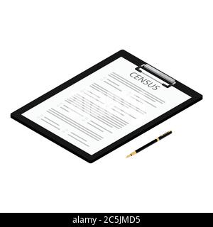 Population census. Census form 2020.  Census document form on clipboard and pen Stock Vector