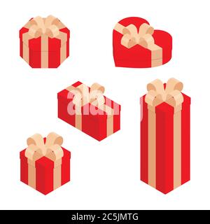 Gift boxes, presents isolated on white. Isometric view. Sale, shopping concept. Collection for Birthday, Christmas. Vector design Stock Vector