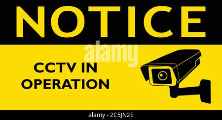 Notice cctv in operation yellow sign Stock Vector