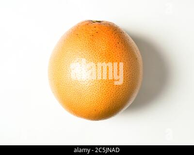 A whole pink grapefruit centred on a white background Stock Photo