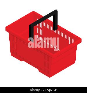 Red empty shopping basket isolated on white background. Isometric view. Vector Stock Vector