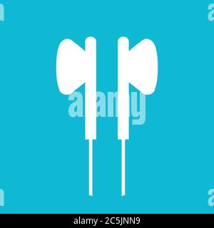 Earphones icon. For websites and apps. Image on blue background. Flat line vector illustration. Stock Vector