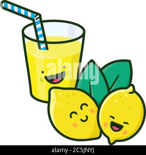 Kawaii cute lemons and lemonade isolated vector illustration for SCUD Day on July 8. Save The Comic and Unplug The Drama concept. If life gives you le Stock Vector