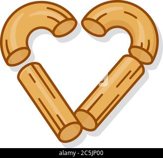 Macaroni arranged in heart shape isolated vector illustration for Macaroni Day on July 7. Love of Italian pasta symbol. Stock Vector