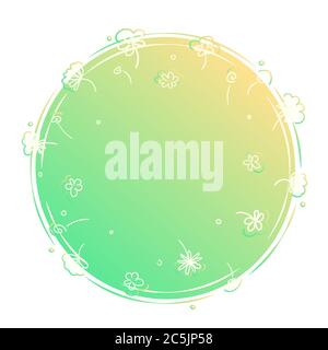 Summer round template banner. Flat floral decoration shape with empty text. Green abstract web label with copy space. Spring simple circle vector illustration isolated on white card. Color frame art. Stock Vector