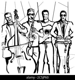 Ink drawing vector illustration of a jazz saxophonist Stock Vector ...