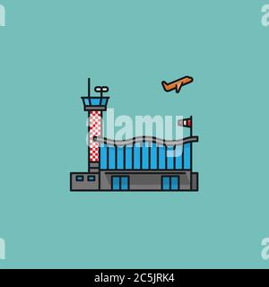 Airport buildings with checkered control tower vector illustration for Air traffic Control Day on July 6. Stock Vector