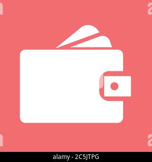 Wallet icon. For websites and apps. Image on red background. Flat line vector illustration. Stock Vector