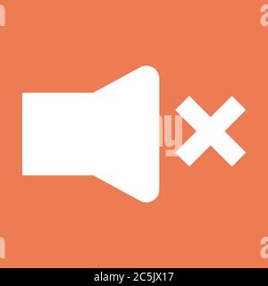Mute sound icon. For websites and apps. Image on red background. Flat line vector illustration. Stock Vector