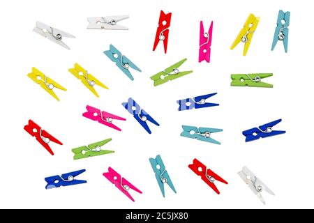 Colorful clothespins. Isolated on white Stock Photo