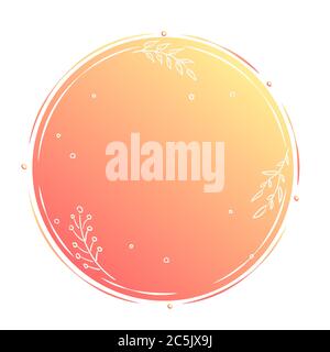 Orange autumn circle shape. Fall round web banner layout template. Empty floral backdrop. Blank abstract yellow geometric label, frame, poster. Fall season card with copy space text. Stock Vector