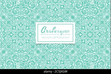 Beautiful decorative background in arabesque style. Monochromatic turquoise background with arabesque pattern design. Vector illustration. Stock Vector