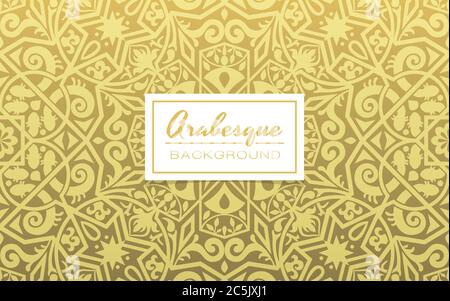 Decorative background in arabesque style. Golden gradient background with light texture. Vector illustration. Stock Vector