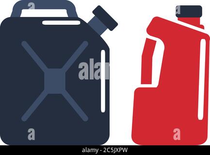 Motor oils and gassoline blank jerrycan canister icon in flat style. Vector simple illustration of different canisters with engine oil isolated on Stock Vector