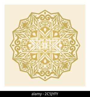 Decorative oriental round golden design in arabesque style. Vector illustration. Stock Vector