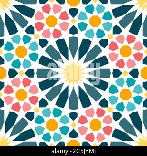 Traditional arabic seamless pattern in modern colors. Geometric caleidoscope design, perfect for wall decoration, backgrounds, wallpapers and wrapping Stock Vector