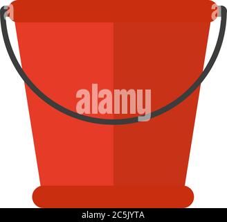 Vector illustration realistic red plastic bucket with a black handle and an inscription. Isolated white background. Household chores pail. Stock Vector