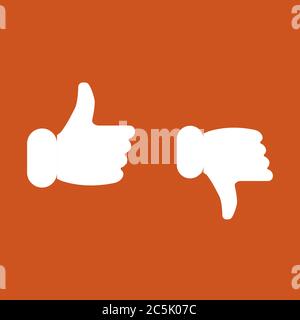 Like and deslike sign icon in trendy flat style isolated on red background. Vector illustration. Stock Vector