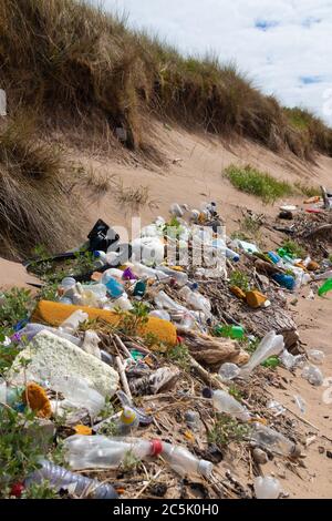 Plastic Rubbish washed up on beach in Fife, Scotland Stock Photo