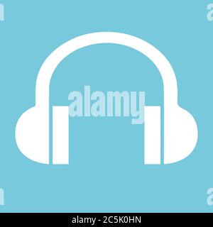 Headphones icon. For websites and apps. Image on blue background. Flat line vector illustration. Stock Vector
