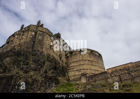 The Half-moon Battery and the royal Palace of Edinburgh Castle as seen from below Stock Photo