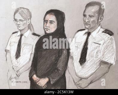 File court artist sketch by Elizabeth Cook of Safiyya Amira Shaikh, 37, of Hayes, West London, who has been jailed for a minimum of 14 years for plotting a terror attack at St Paul's Cathedral. Stock Photo