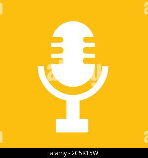 Microphone icon. For websites and apps. Image on yellow background. Flat line vector illustration. Stock Vector