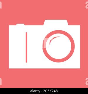 Photo camera icon icon. For websites and apps. Image on red background. Flat line vector illustration. Stock Vector