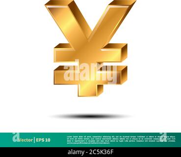 Gold Yen Sign Icon Vector Logo Template Illustration Design. Vector EPS 10. Stock Vector