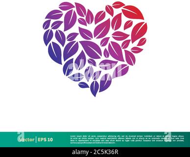 Nature Leaves Ornamental Love. Colorful Leaf Heart Shape Icon Vector Logo Template. Illustration Design. Vector EPS 10. Stock Vector