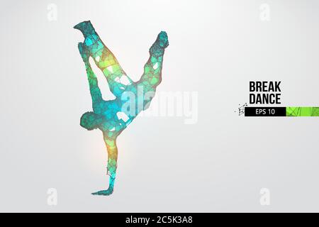 Abstract silhouette of a wireframe breake dancer. Teenager dance hip-hop. Man BBoy from particles on the white background. Convenient organization of Stock Vector