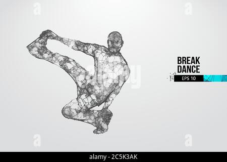 Abstract silhouette of a wireframe breake dancer. Teenager dance hip-hop. Man BBoy from particles on the white background. Convenient organization of Stock Vector