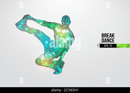 Abstract silhouette of a wireframe breake dancer. Teenager dance hip-hop. Man BBoy from particles on the white background. Convenient organization of Stock Vector