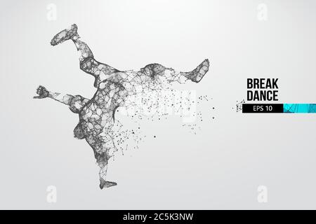 Abstract silhouette of a wireframe breake dancer. Teenager dance hip-hop. Man BBoy from particles on the white background. Convenient organization of Stock Vector