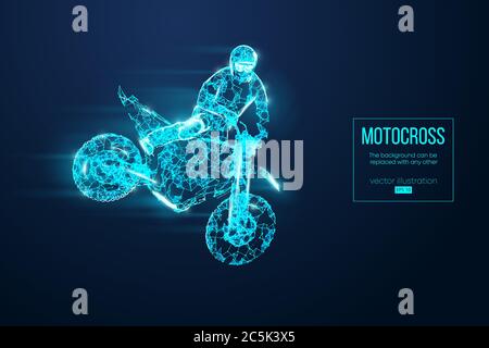 Abstract silhouette of a wireframe motocross rider from particles on the blue background. Convenient organization of eps file. Vector illustartion. Th Stock Vector