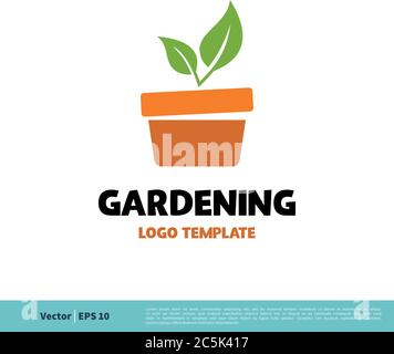 Pot and Tree Gardening Icon Vector Logo Template Illustration Design. Vector EPS 10. Stock Vector