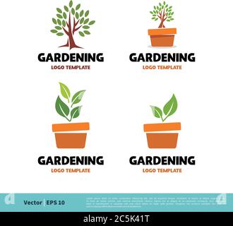 Pot and Tree Gardening Icon Vector Logo Template Illustration Design. Vector EPS 10. Stock Vector