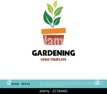 Pot and Tree Gardening Icon Vector Logo Template Illustration Design. Vector EPS 10. Stock Vector