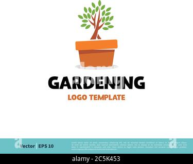 Pot and Tree Gardening Icon Vector Logo Template Illustration Design. Vector EPS 10. Stock Vector