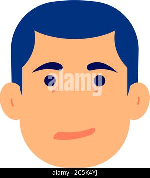 Vector illustration of brunette man's face on white background. Face in front view. Stock Vector