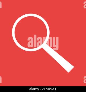 Magnifier icon. For websites and apps. Image on red background. Flat line vector illustration. Stock Vector