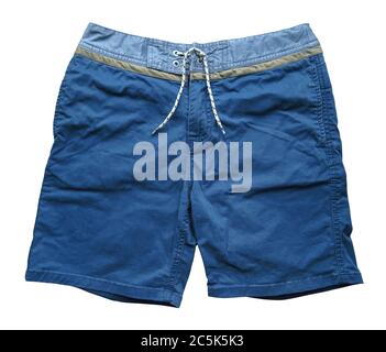 Blue denim shorts isolated on white background. Clipping path included. Stock Photo
