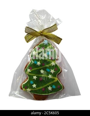 Homemade cookie in a shape of a christmas tree isolated on white with clipping path. Stock Photo