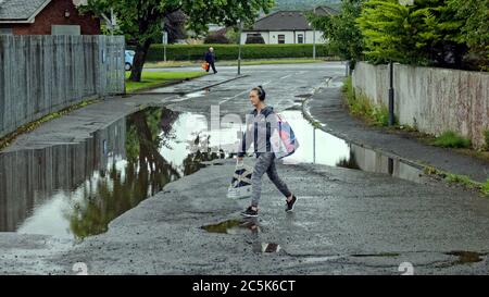 Glasgow, Scotland, UK 3rd July, 2020: UK Weather: Heavy rain and flooding beside the forth and clyde canal. Gerard Ferry/Alamy Live News Stock Photo
